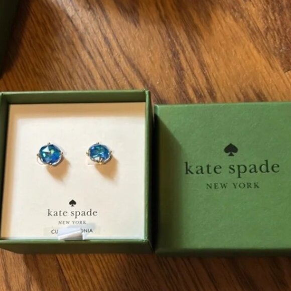 kate spade Jewelry - Kate Spade Crystal Earrings Round Blue Saffire Gold Plate BNIB 🆕SHIP⌚📦🏃‍♀️⚡🚚